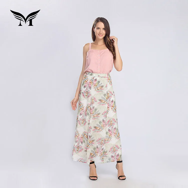 Custom print summer beach fashion lady latest long floral maxi skirt design for women