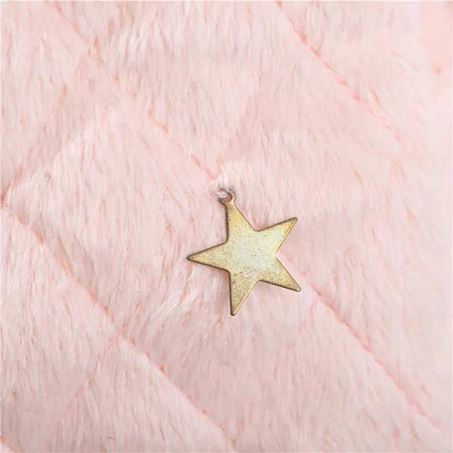 Hot sale pink fluff cosmetic bag with little star