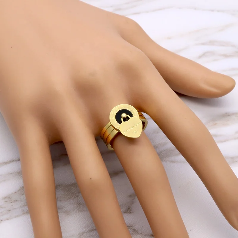 Loving Rome Digital Disc Shell Agate Ring Hanging Heart Forever Love Pendant Stainless Steel Rings for valentines gifts