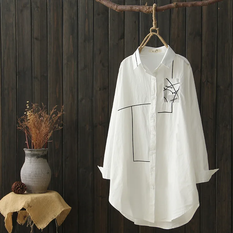 Women White Embroidery Blouse Shirts Spring Autumn For Lady Work Long Sleeve Tops Female Fashion Clothing Blusas Free Size
