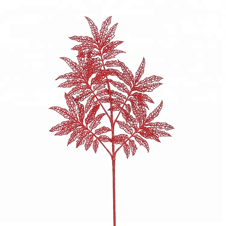 52cm high Plastic christmas glitter shining leaf  for christmas event decoration