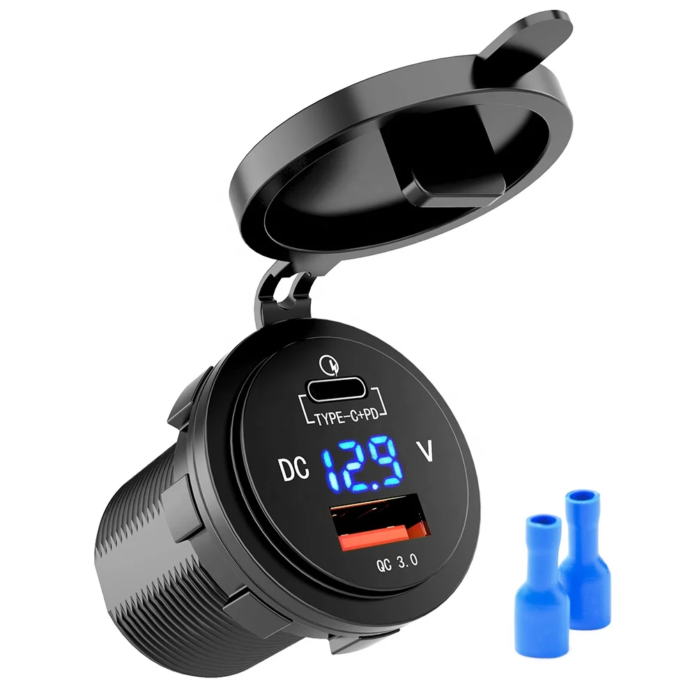 MICTUNING 36 Вт Быстрый PD USB-C 3,0 во время езды в автомобиле зарядные устройства розетка со светодиодной подсветкой Цифровой вольтметр