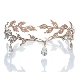 WIIPUCrystal Crown Bridal Hair Accessory Wedding Rhinestone Waterdrop Leaf Tiara Crown Headband Frontlet Bridesmaid Hair Jewelry