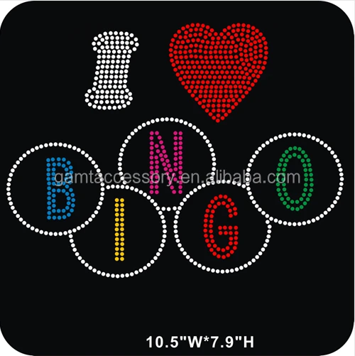 Термотрансферные мотивы для футболок с надписью «I Love Бинго» со стразами