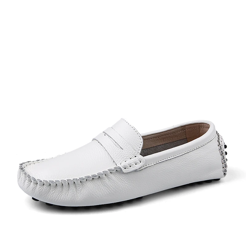Handmade Genuine Leather White Flats Men's Slip On