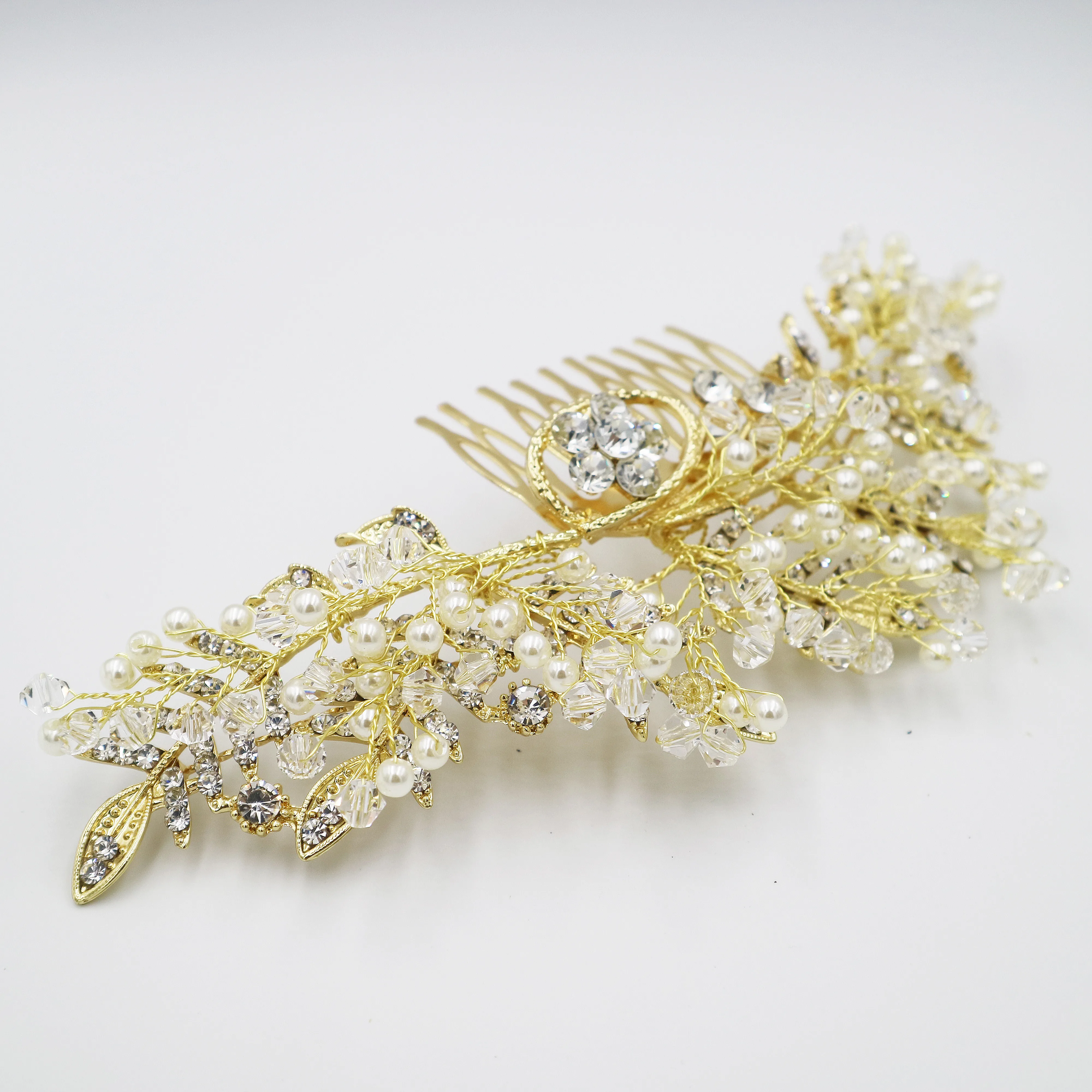 Bridal handmade hair accessories pearl crystal bridal hair headdress wedding bride hair vine gold combs for women