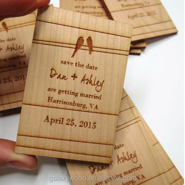 1.5 x 1.5 inch  Save the Date custom  engraved wooden Wedding Cards