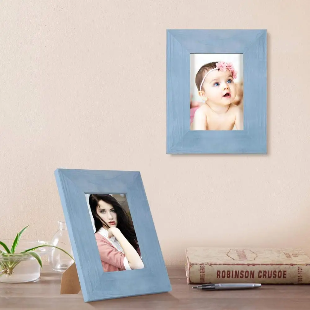 
2 Sets 5x7 Picture Frame, Rustic Wooden Blue Picture Frame for Farmhouse Decor-Made for Wall and Table Top Display 