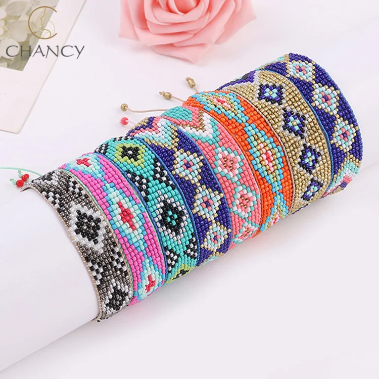 
Bohemian style jewelry multi-color resin seed bead bracelet 