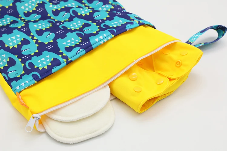 HappyFlute 1PC Reusable Waterproof Fashion Prints Wet Dry Diaper Bag Double Pocket Cloth Handle Wetbags 30*40CM Wholesale