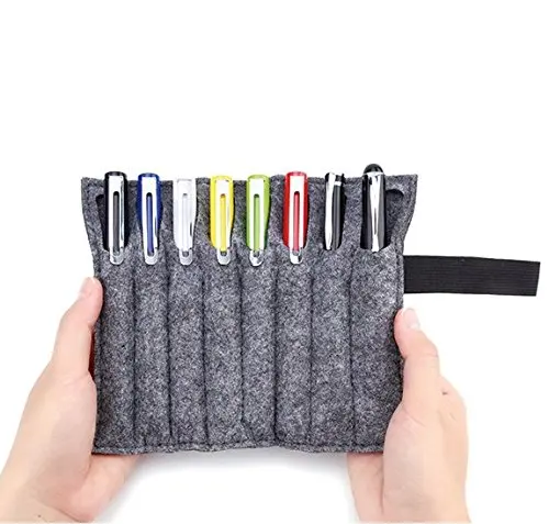 Portable Felt 8 Slots Stylus Pencil Case/Roll-up Wrap Pouch/Pen Holder/Makeup Brush Carrying Bag Organizer(Dark Grey)