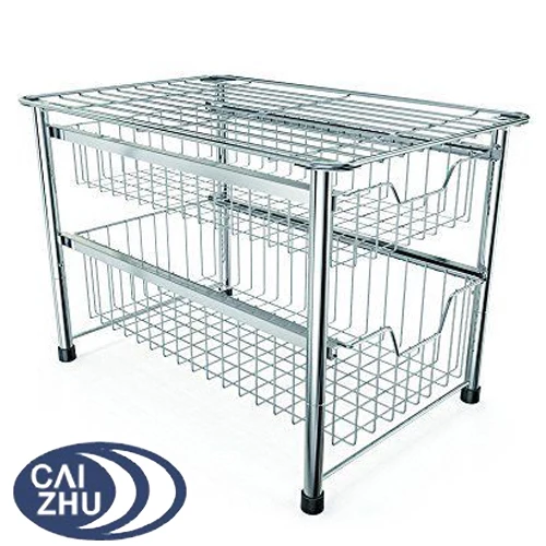 Cabinet Sliding Basket Organizer Drawer Chrome Pull Out Storage Wire Basket Bin