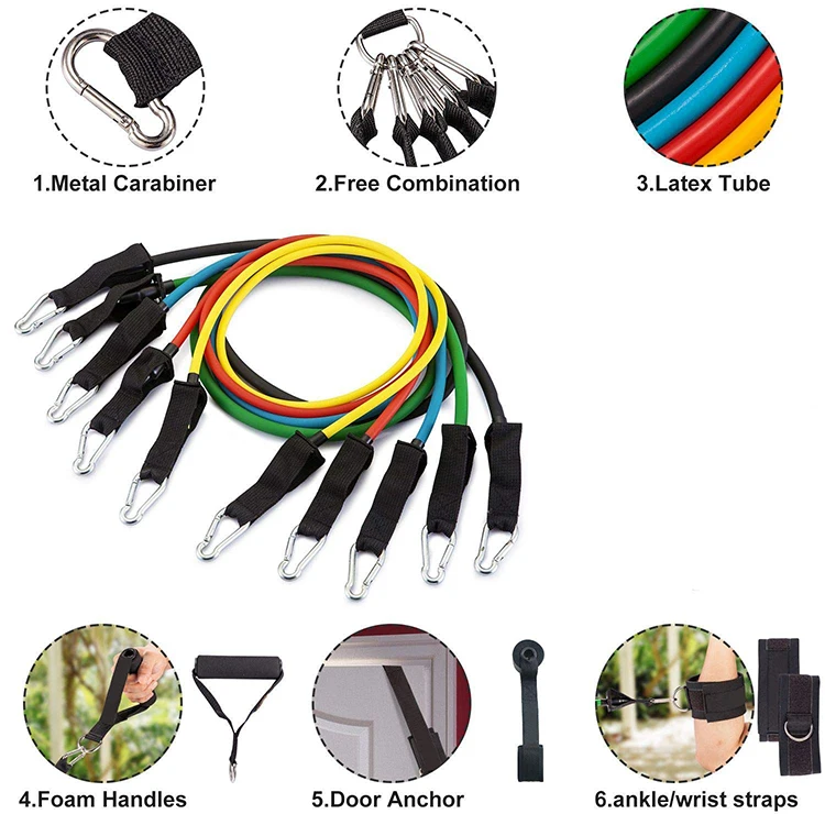 
100% Natural Latex Gymnastics Resistance Bands Set With Black Nylon Carry Bag 