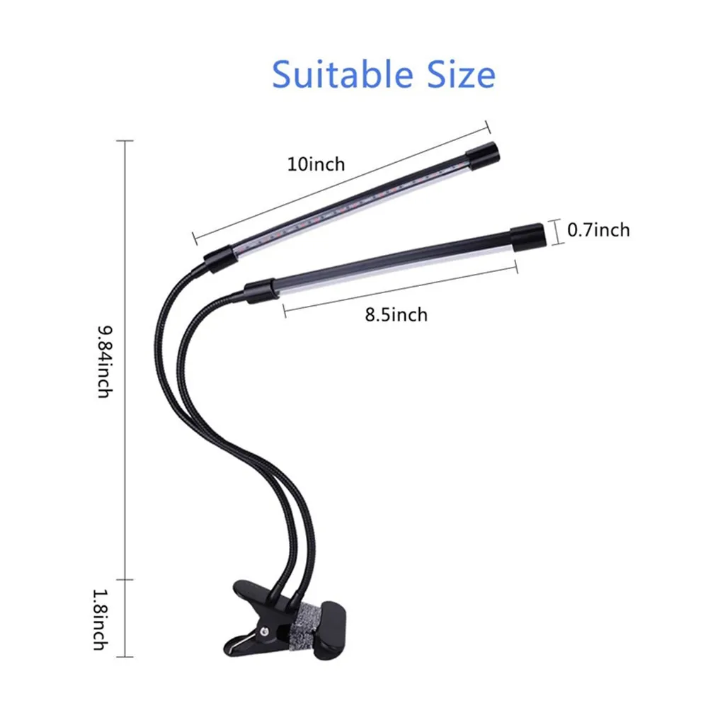 18W Dual Head LED Plant Grow Light,Dimmable Grow Lights Desk Clip with Adjustable Gooseneck for Indoor Plants