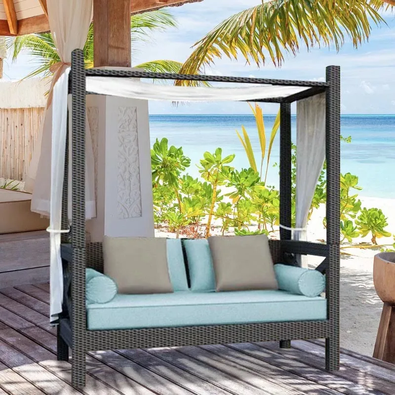 Modern style garden sun leisure furniture outdoor wicker canopy lounge bed