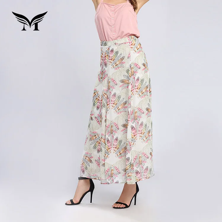 Custom print summer beach fashion lady latest long floral maxi skirt design for women