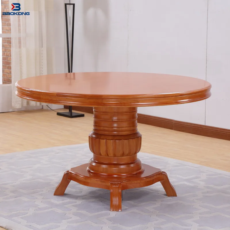 Antique 6 Seat Wooden Rotating Round Dining Table Set