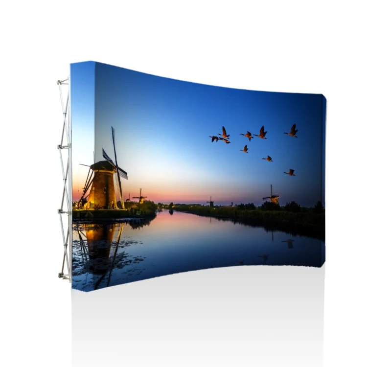 Portable Aluminum Pop up Exhibition Stand Curved Straight Backdrop Wall Display with Tension Fabric for Advertising Trade Shows