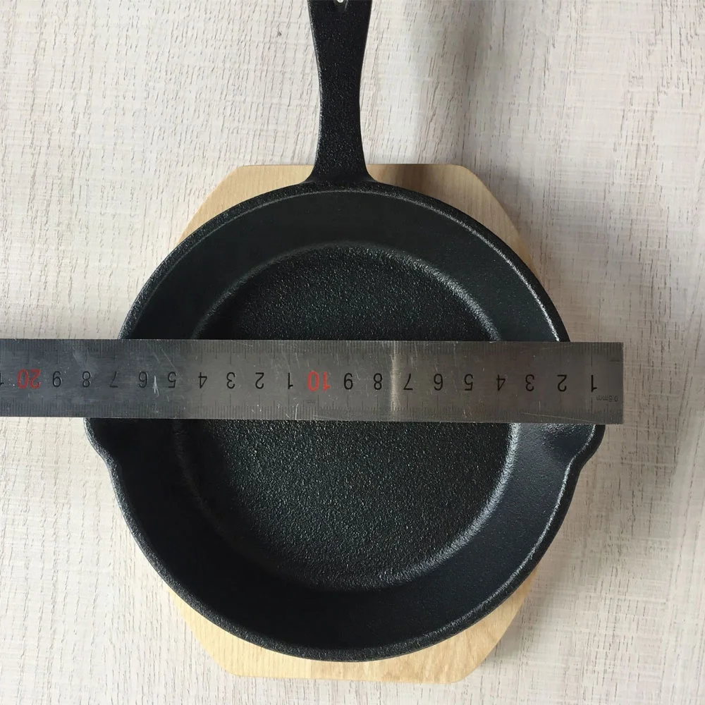 Мини-Сковорода из чугуна, приправленная сковорода с деревянной основой