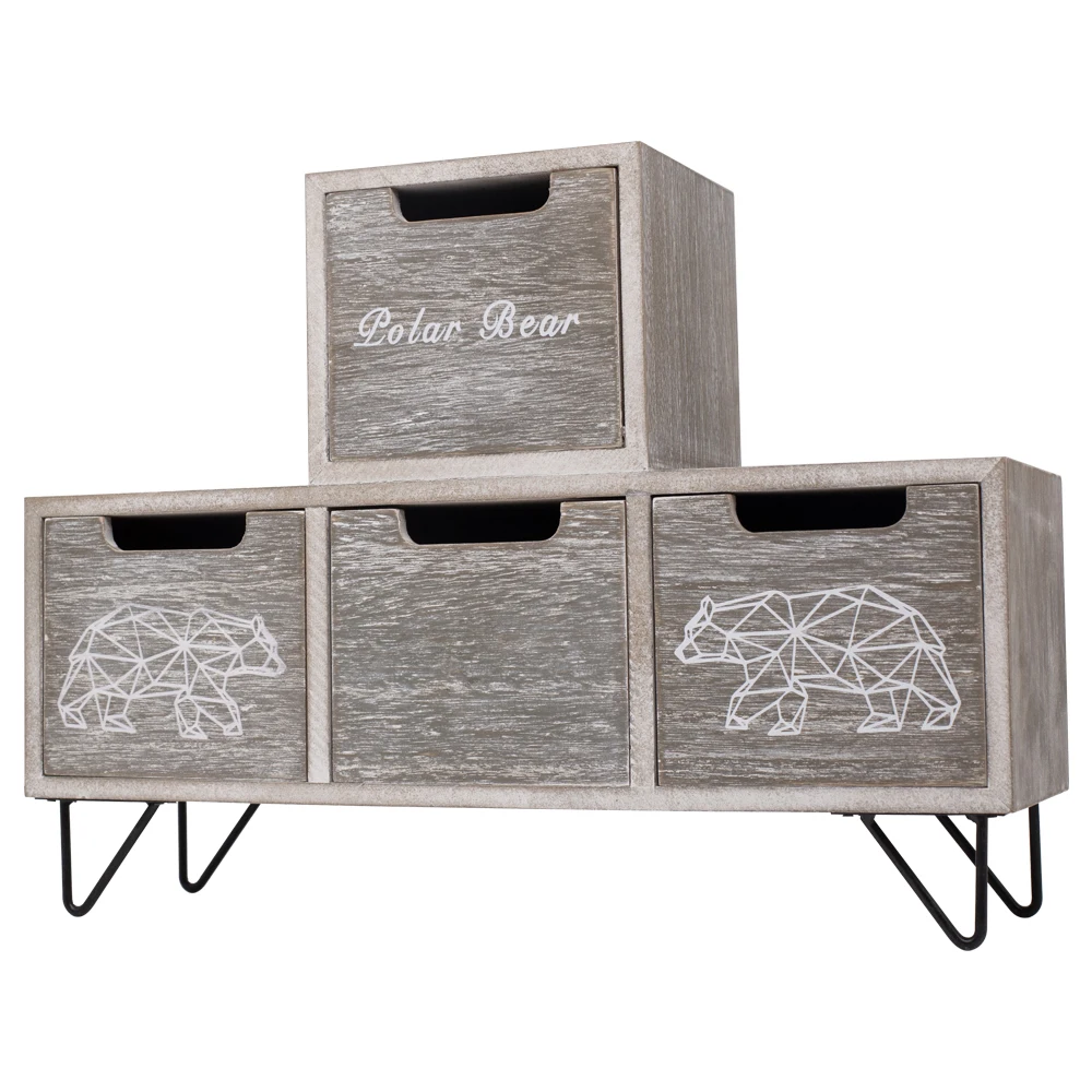 Rustic unfinished small wood stackable drawer wood cabinet storage