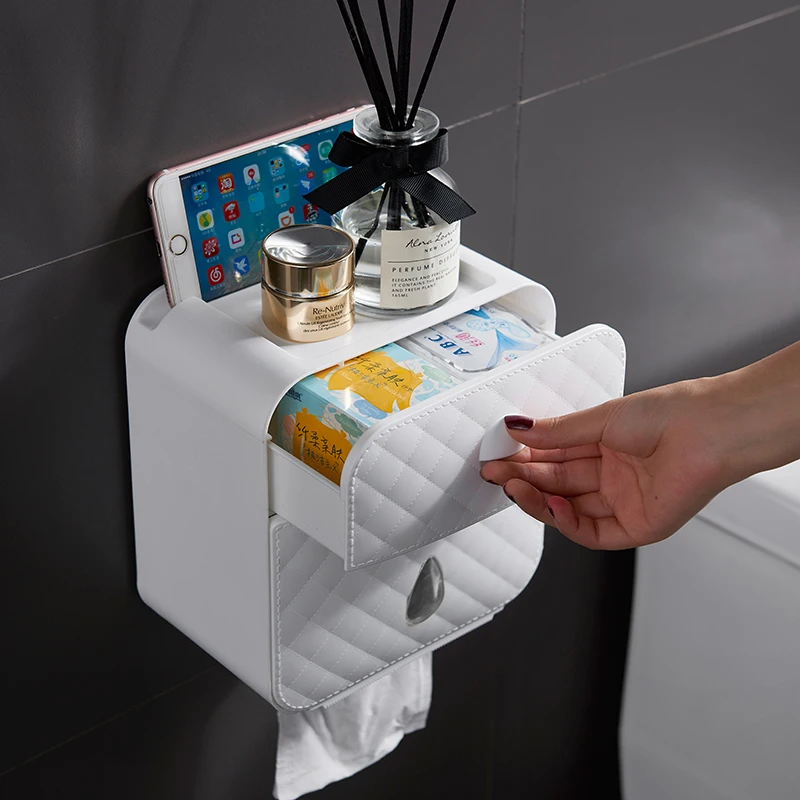 Kitchen Bathroom Plastic Wall Mounted Self Adhesive Corner Toilet Paper Holder Tissue Box Storage Boxes