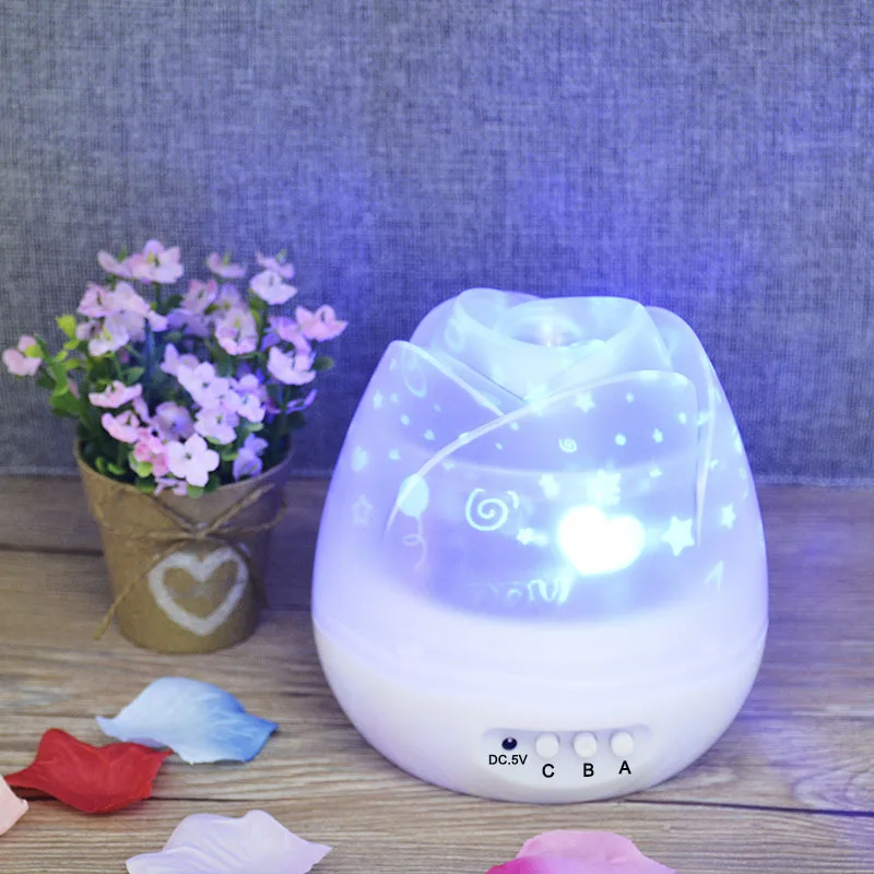 Wholesale Stock Small Order Lovers Gift Colorful Rose Star LED Night Light Projector