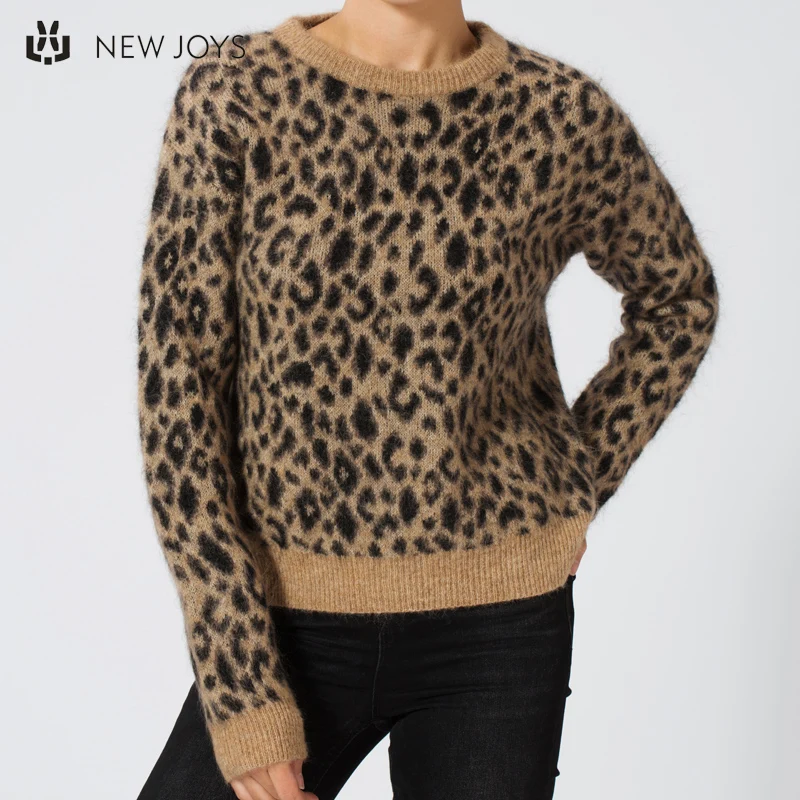 Жаккардовое компьютерный вязаный зимний Ангорский мохер свитер 7 GG Леопардовый свитер