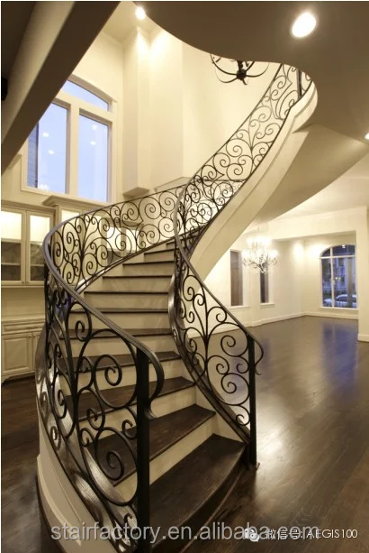 European Fashion Curve Shape stair Curved iron railing stairs Curved iron railings and solid wood staircase staircaseTS-40