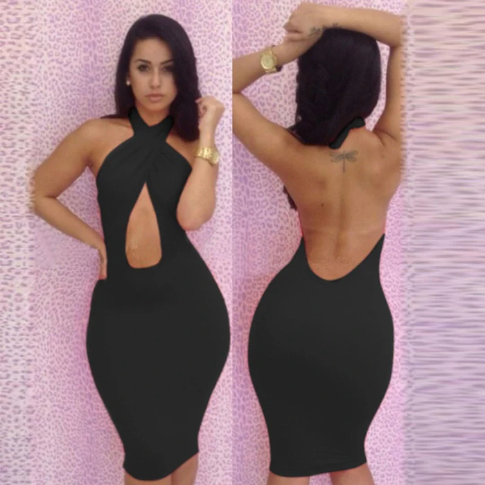 Wonder Beauty Women Wholesale White Yellow Black Pink Rose Sexy Halter Backless Bandage Dress