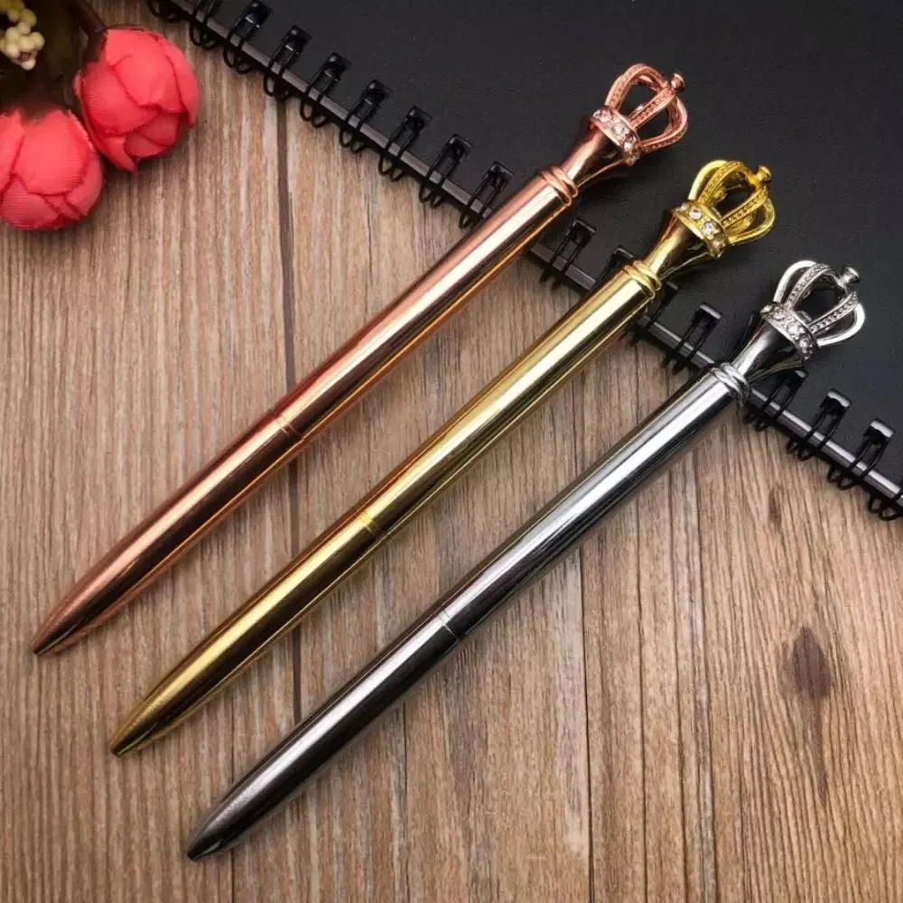 Top Luxury Office & School Diamond Metallic Crown Ballpoint Pen For Gift