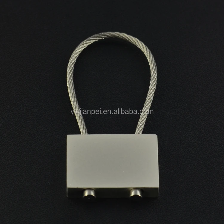 Promotional Rectangle Shaped Steel Wire Metal Wire Rope Keychain