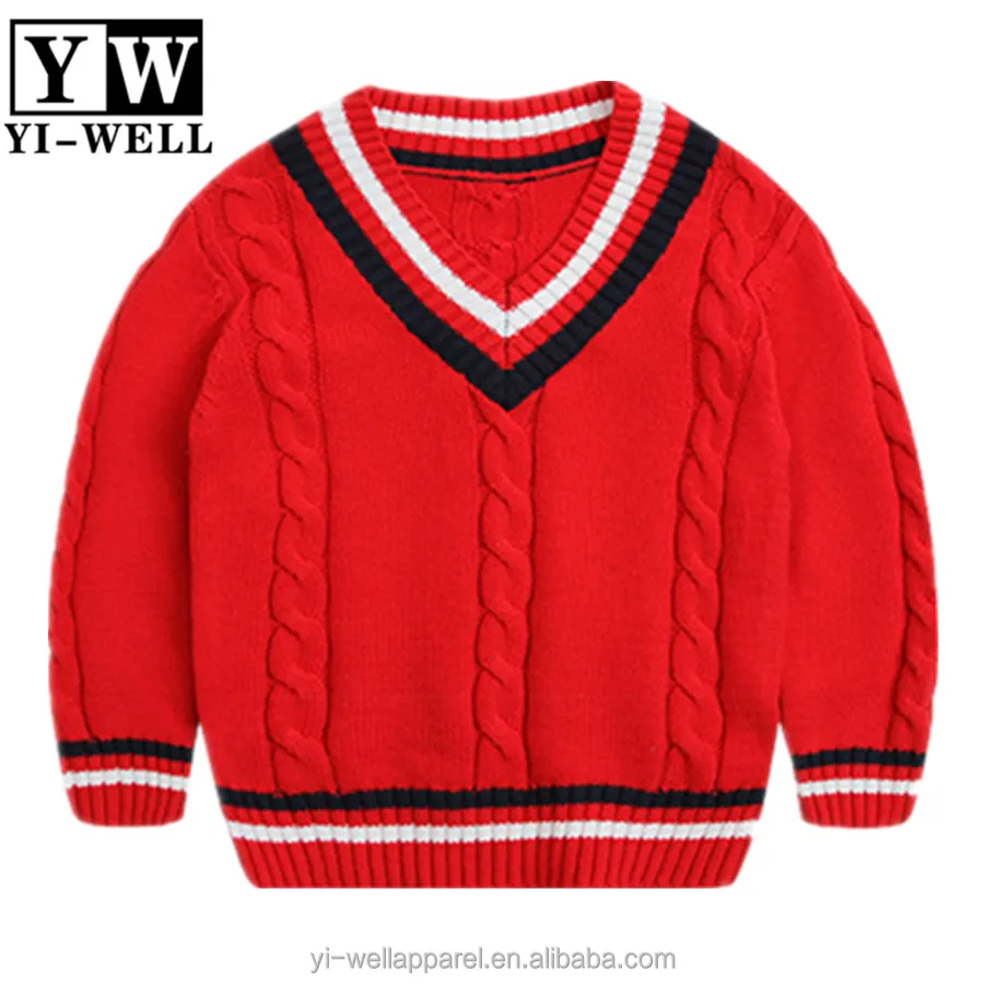 Primary kids school uniform acrylic knit V neck pullover sweater