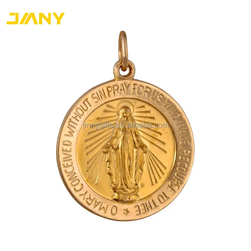 Custom Design Good Quality Oval Shape Gold Plated Metal Miraculous Medal