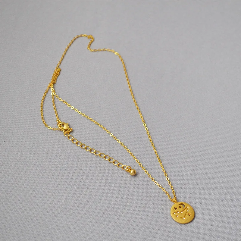 dainty zodiac brass necklace 24k gold plated pendant necklace gold filled  chain coin jewelry necklace