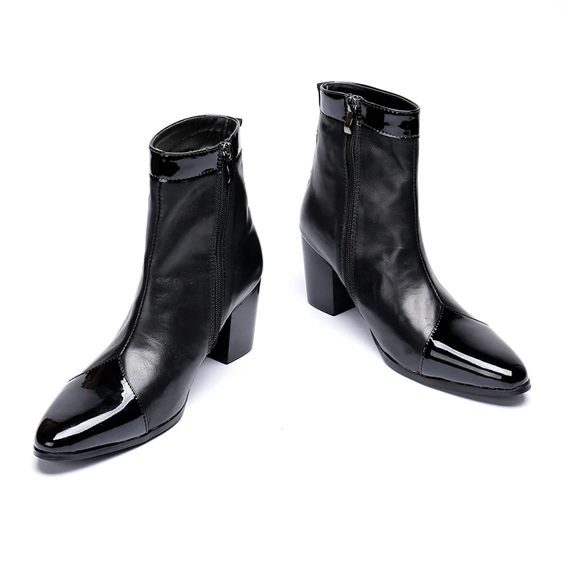 NA152 7CM High Heels Genuine Leather Boot Man Ankle Black Knight Shoe Men Handsome Botas Hombre Party/Wedding Men Boots