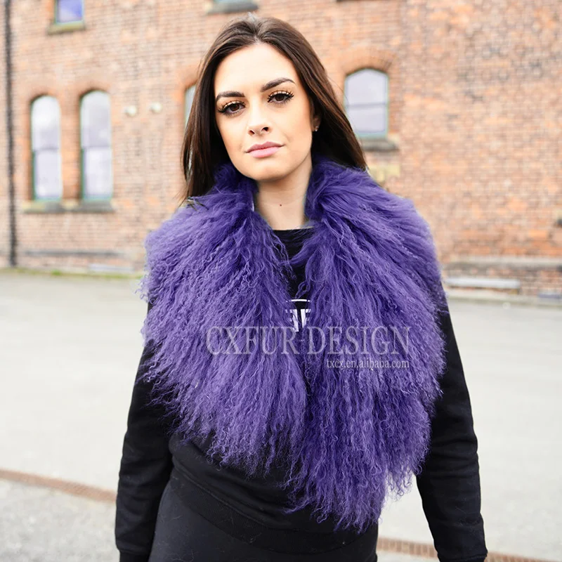 CX-A-52M Curly Fashion Women Winter Scarf Real Mongolian Lamb Fur Detachable Fur Collar