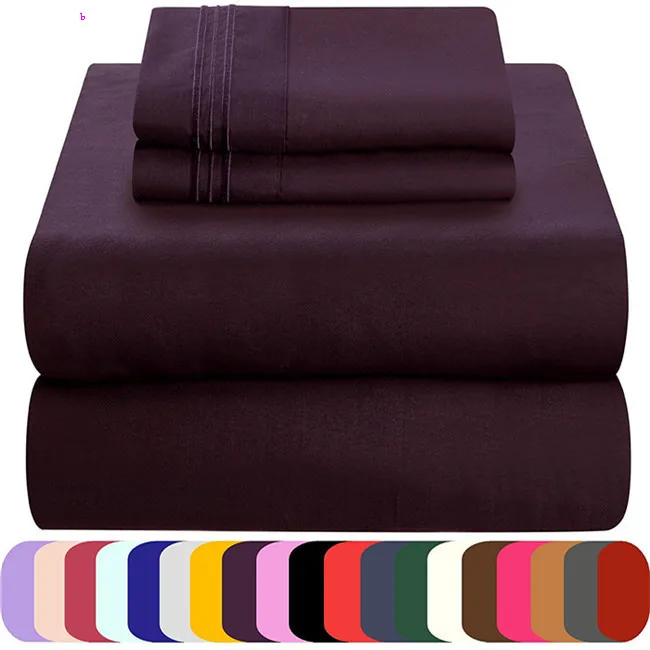 Solid Color Brushed Microfiber Fabric Bed Sheets classical home textile 100% cotton single bed sheet set blanket