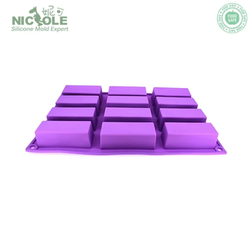 Nicole 12 Cavities Silicone Rectangle Chocolate Molds Food Grade Silicone Baking Pan Molds Soap Form