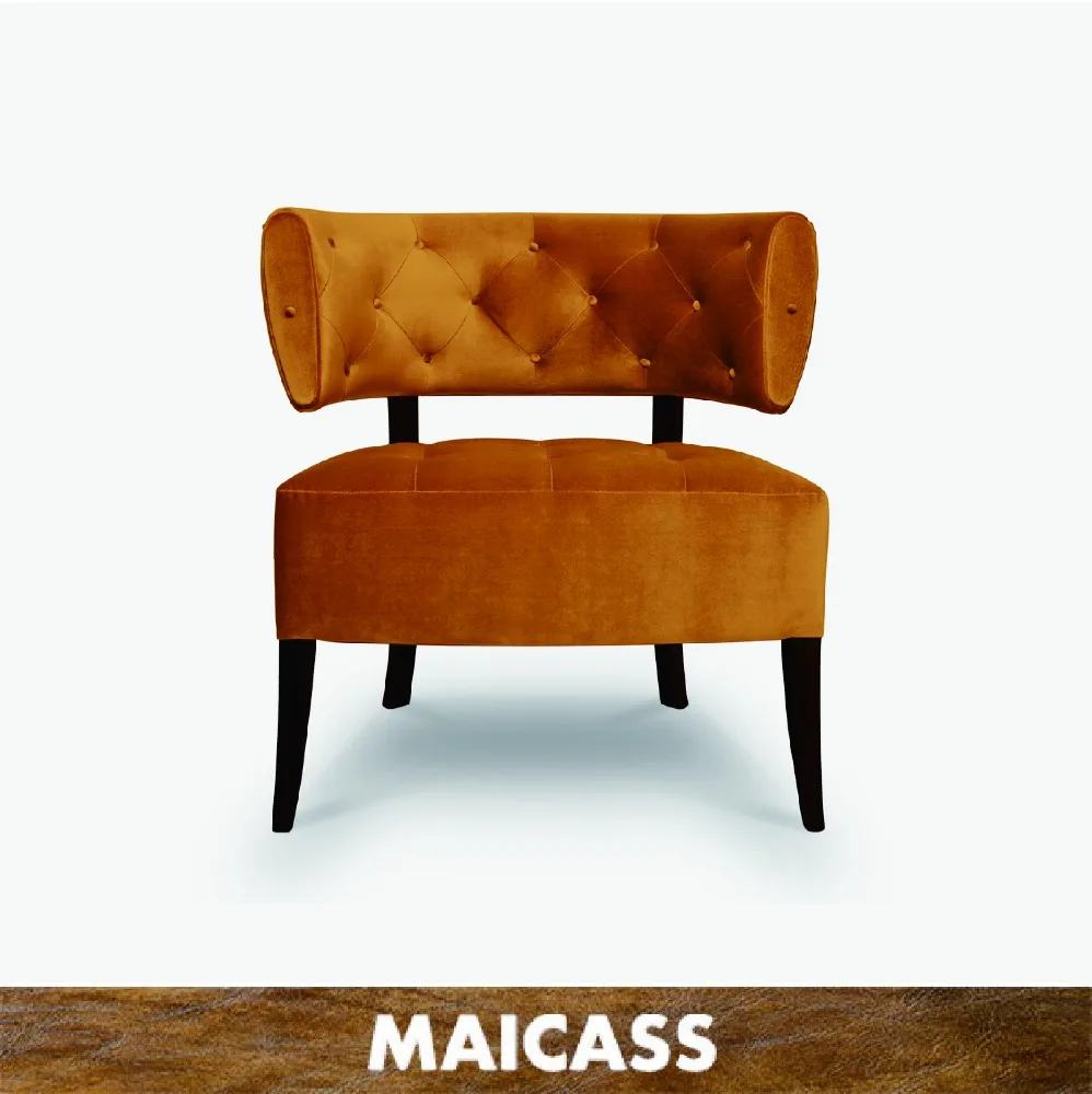 Современный обеденный стул среднего века из массива дерева с ножками из янтарного бархата