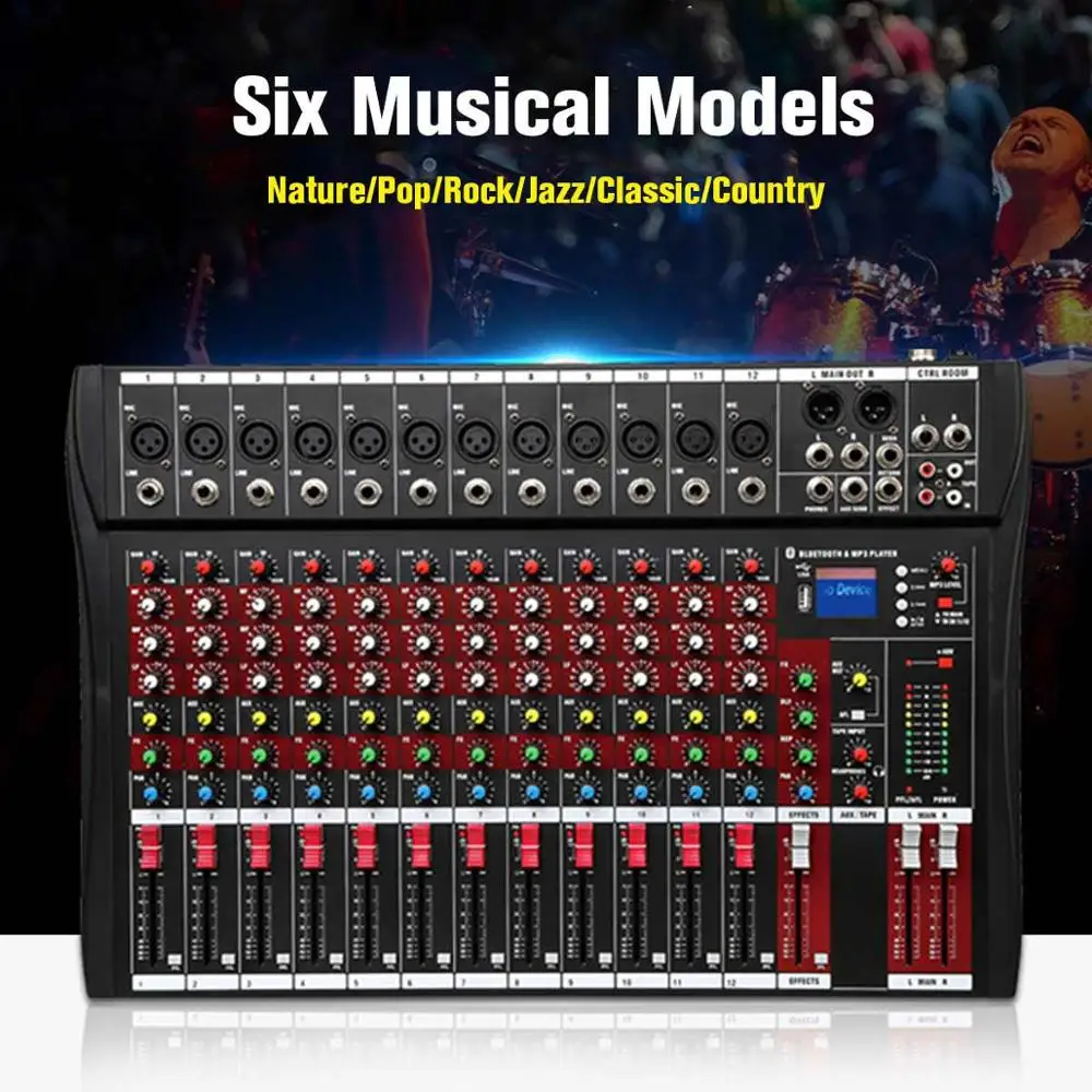 Free Ship 12/8 Channel DJ Sound Mixing Console Mixer BT USB Microphone Digital Console Karaoke Audio Mixer Phantom Power