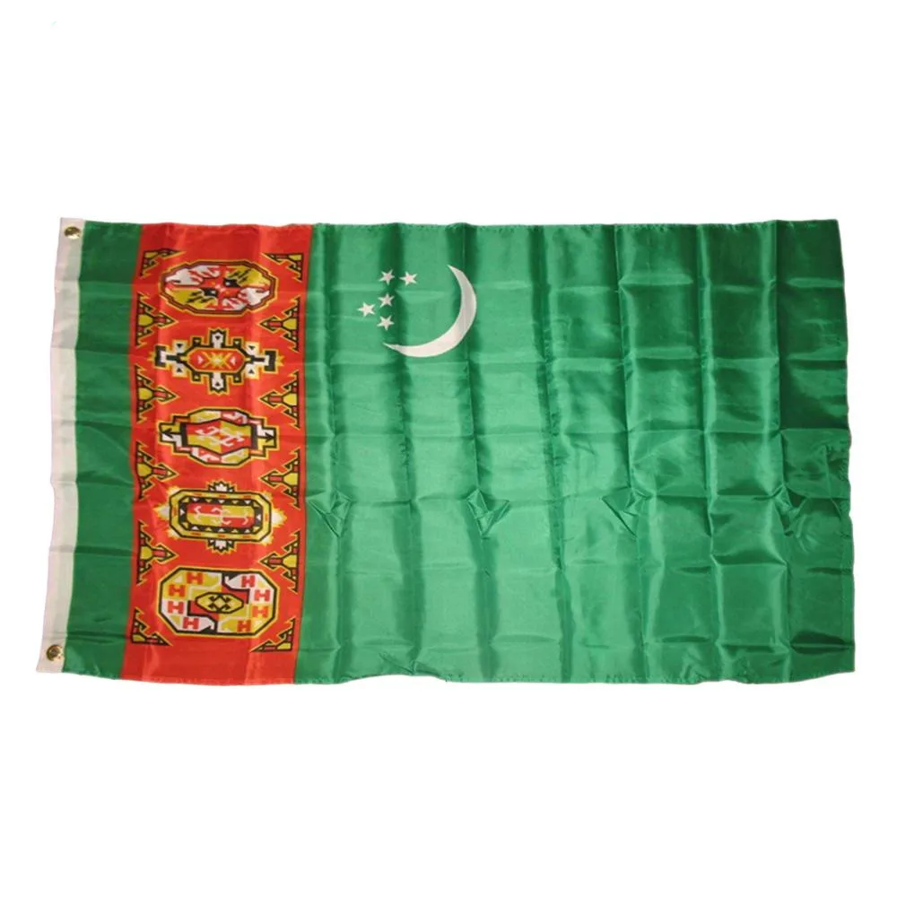 Custom 100% Polyester Turkmenistan Flag Good Quality 90*150cm Size
