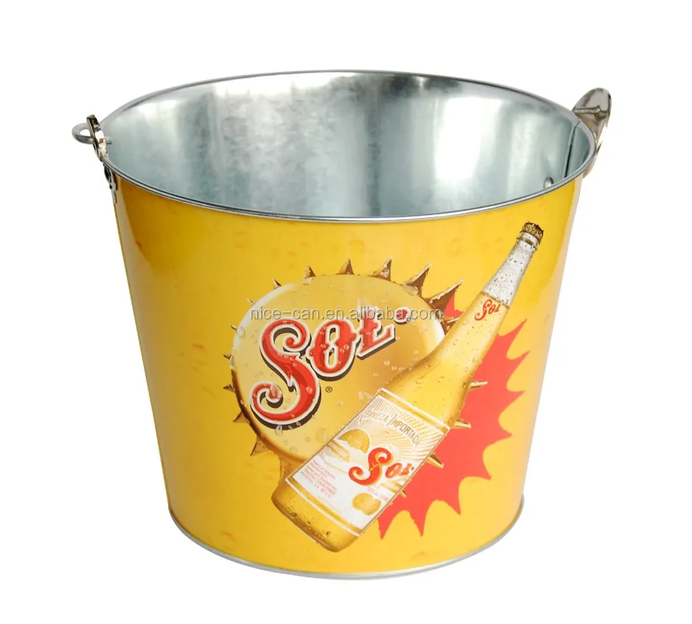 
Galvanized Custom Metal Buckets Tinplate Ice Bucket Beer Tin Cooler 