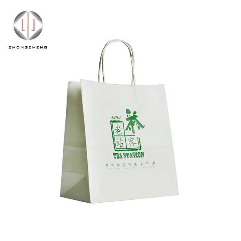 Chinese oem factory custom printing white kraft paper bag with twisted handle