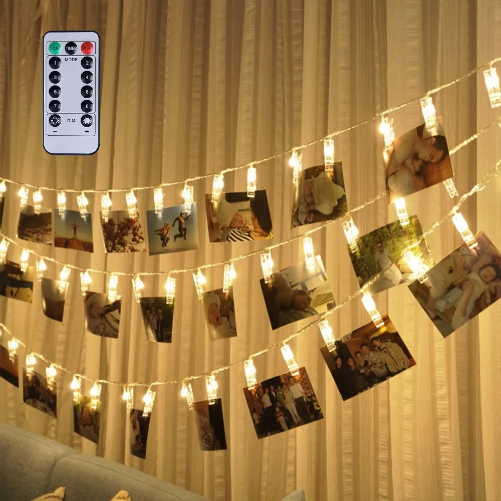 
Indoor decoration battery operated with remote hanging photos 12v led string clip light 