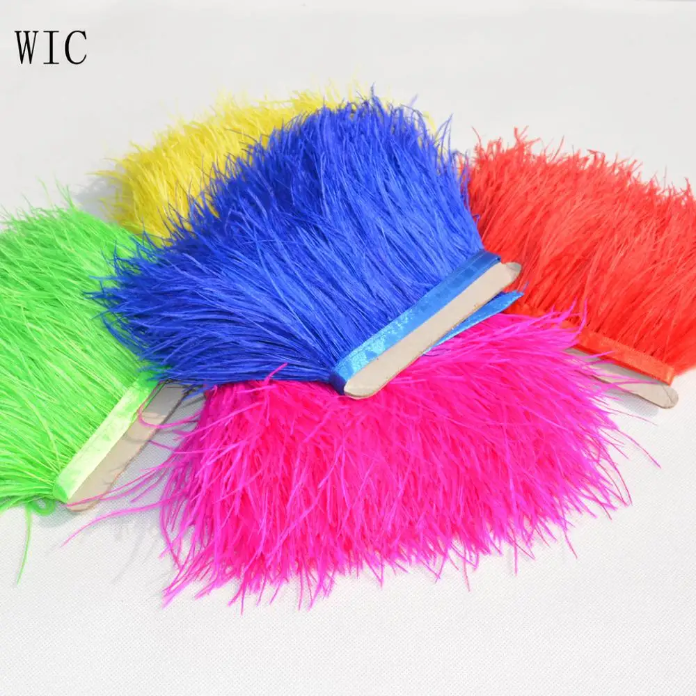 7-9cm Dyed Red Ostrich Feather Trim Handmade Feather Tassel with Satin Ribbon for Dress/Curtain/Women hats