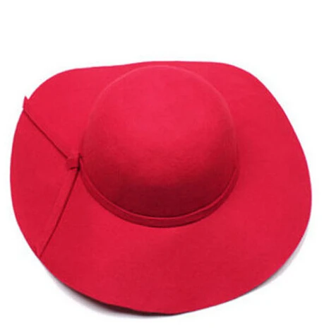 Women Vintage Wide Brim Wool Felt Bowler Fedora Hat Floppy Cloche cap