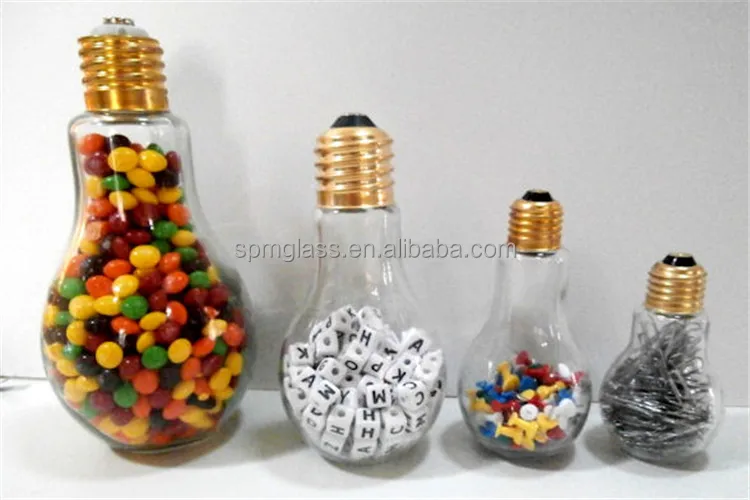 glass light bulb shape candy jar with lid