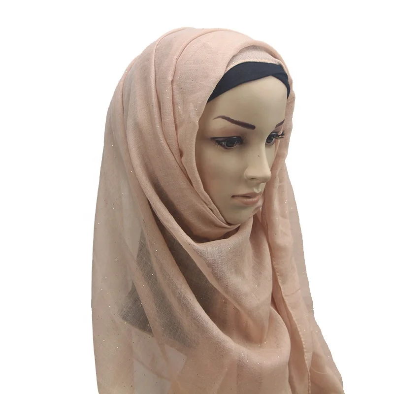 Supplier Dealer Amazon Hot Sale Glitter Cotton Scarf Shawl  Viscose Shinning Pure Color Scarf Arabic Dubai Hijab Pashmina