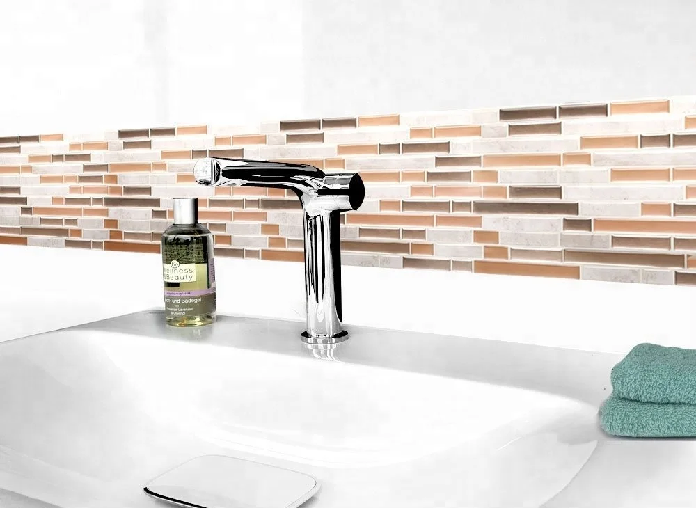 Factory Outlet Orange Marble Effect Vinyl Tile Home Backsplash Decor Sticker 3D Strip Mosaic Wall Tile