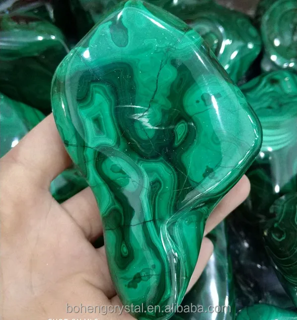 Natural polished palm green malachite rough stones